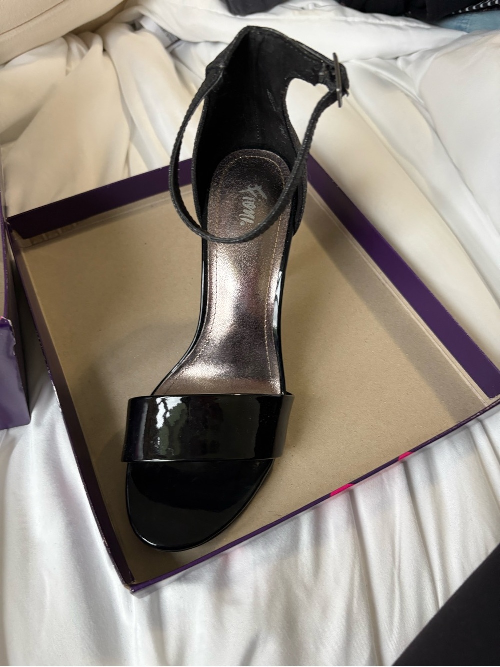 FIONI Clothing Black Patent Open-Toe Ankle-Strap Heel